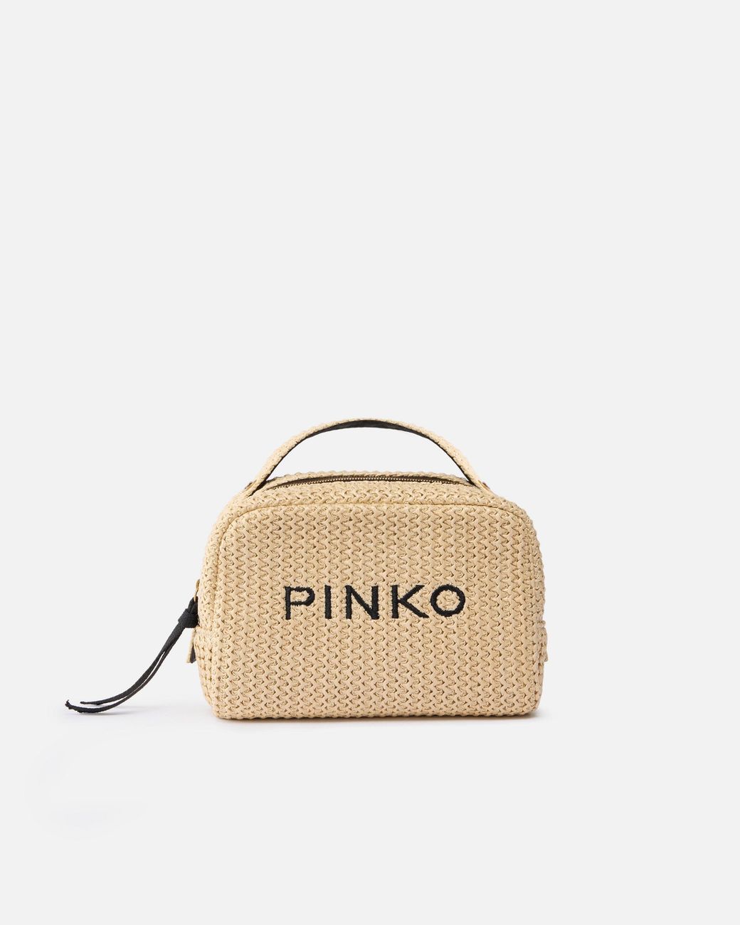 Pinko Natural Small Raffia Bag With Logo And Handle