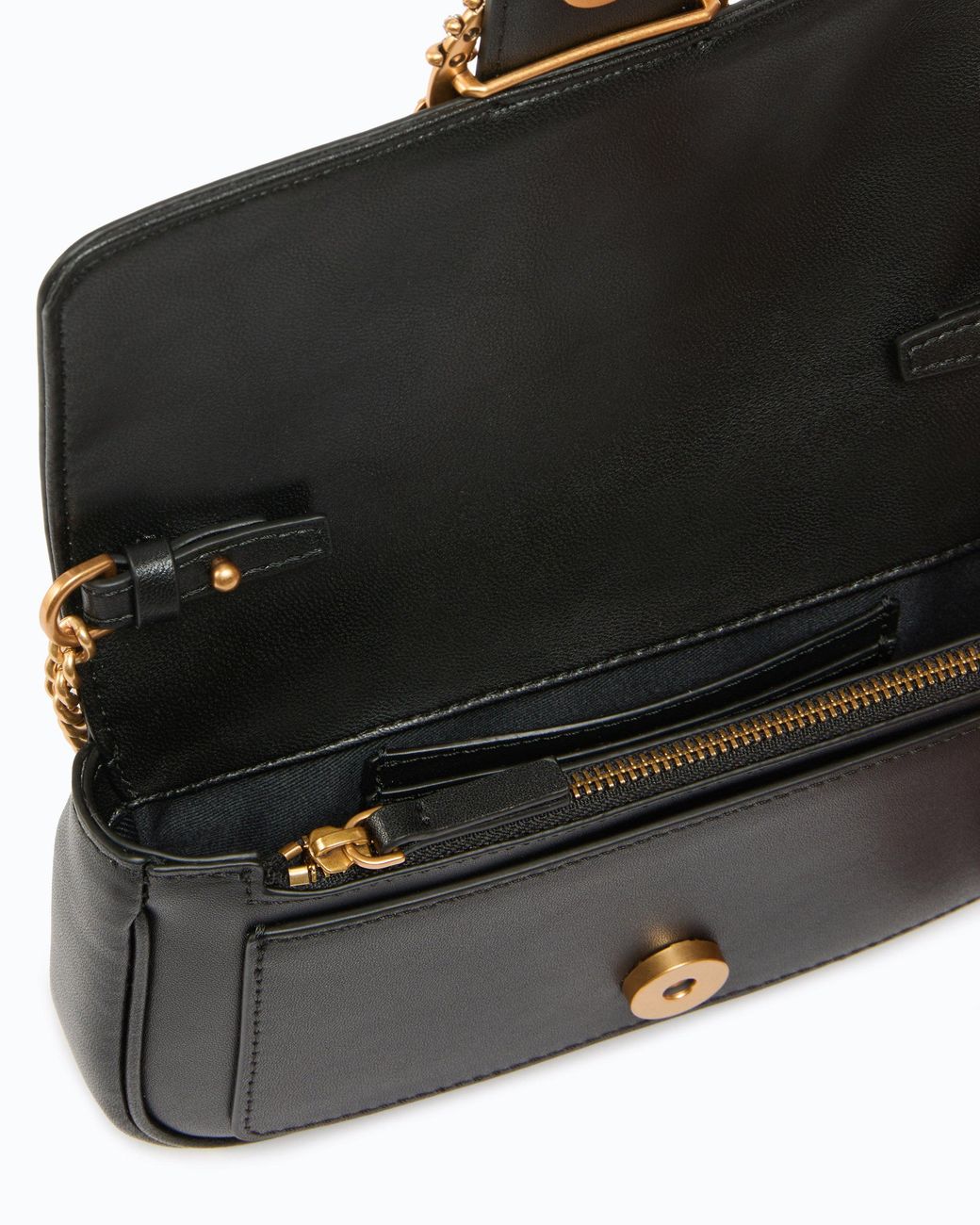 Pinko Black Love Bag Pocket Small Leather Shoulder Bag With Jewel Buckle