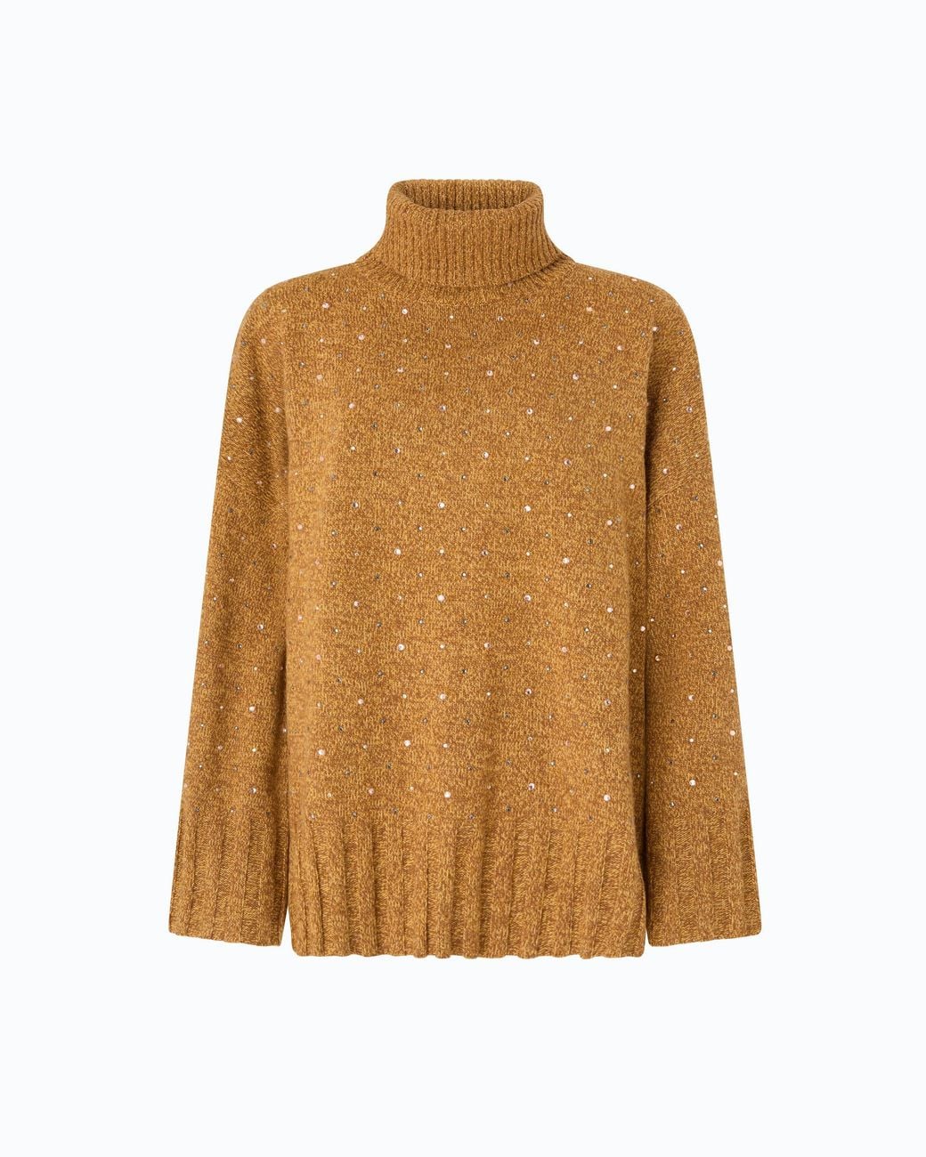 Pinko Brown Fully Rhinestoned Wool-Blend Turtleneck Sweater