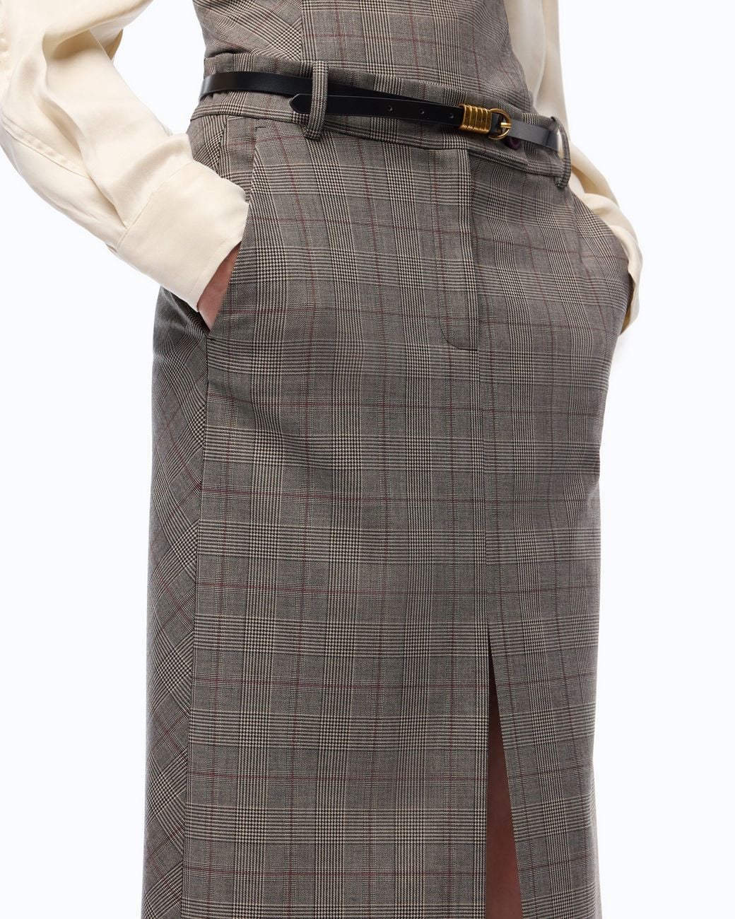 Pinko Gray Check Wool Calf-Length Skirt