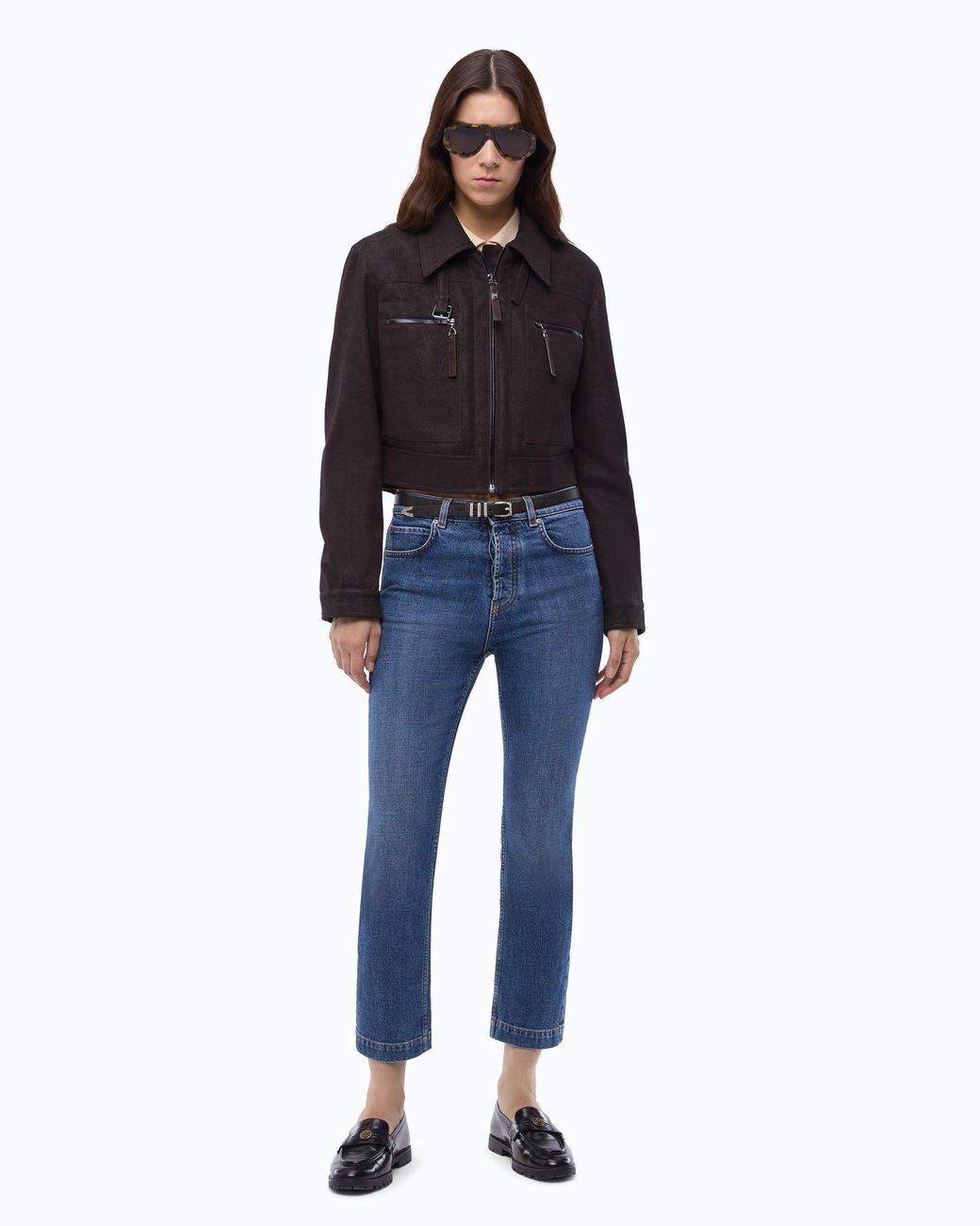 Pinko Black Cropped Nubuck Leather-Effect Jacket