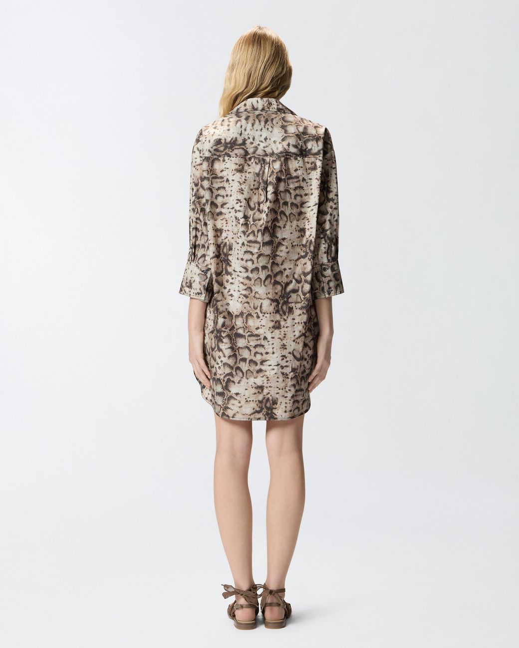 Pinko White Mini Dress With Snake Print And Neckline Ribbons