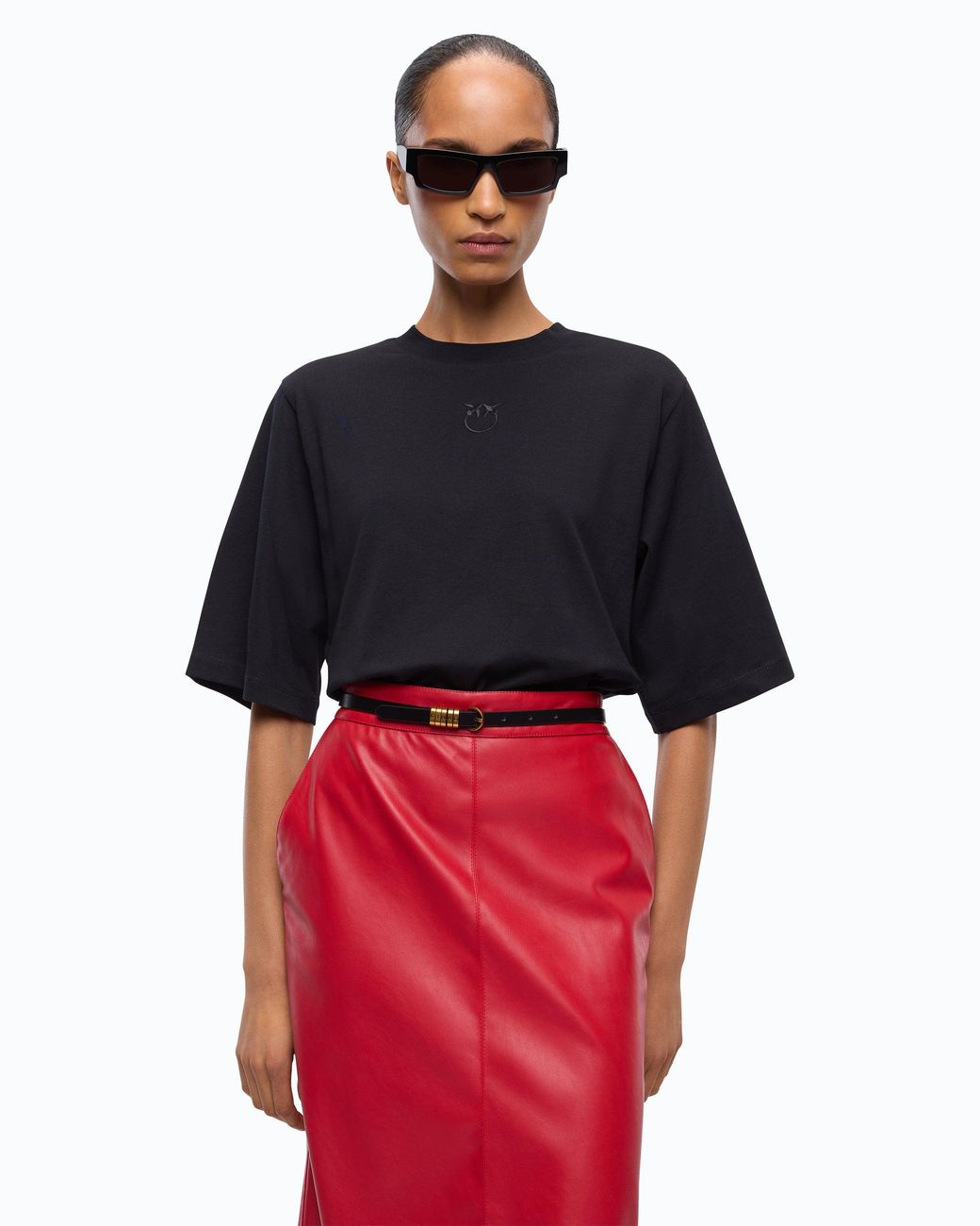 Pinko Black T-Shirt With Wide Sleeves And Love Birds Logo