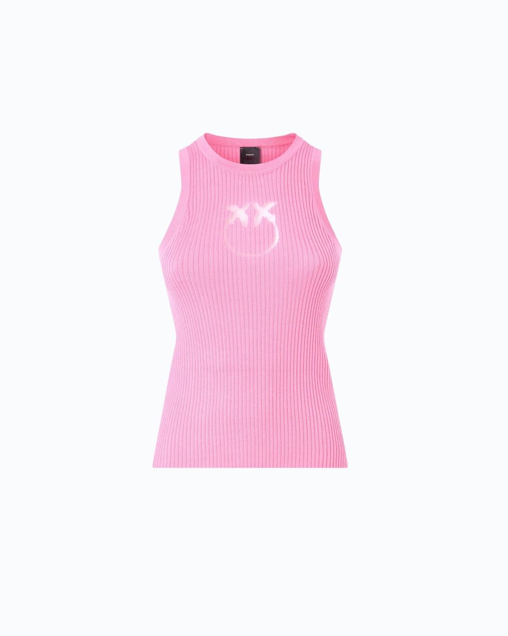 Pinko Pink Ribbed Top With Sheer Love Birds Logo