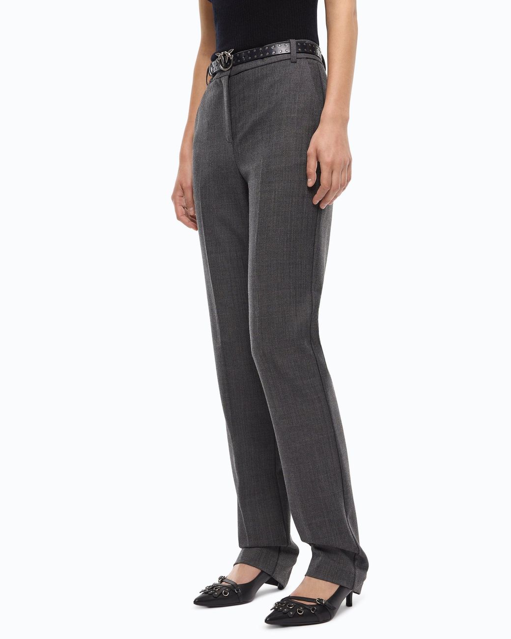 Pinko Gray Stretch Wool-Blend Cigarette Trousers