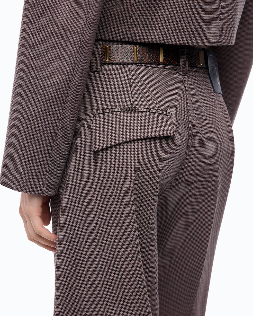 Pinko Brown Barrel-Fit Trousers With Micro Houndstooth Motif