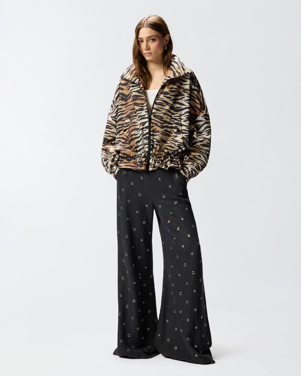 Pinko White Zipped Jacket With Tiger Print