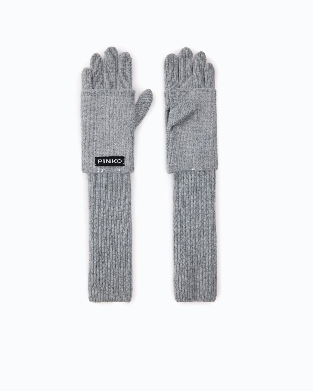Pinko Gray Sequinned Gloves With Logo