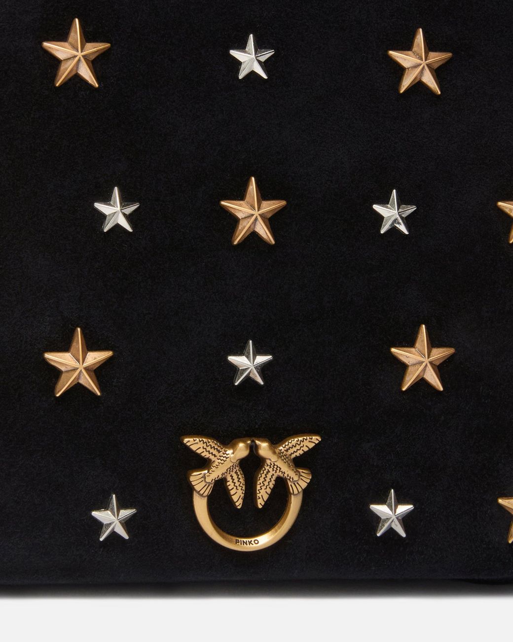 Pinko Black Suede Mini Slouchy Bag With Star Studs