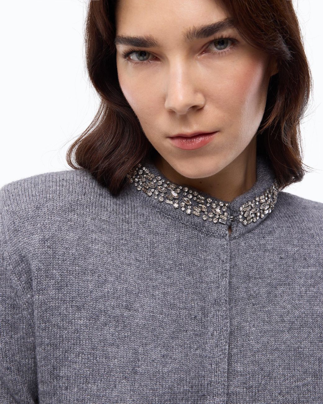 Pinko Gray Cardigan With Jewel Collar