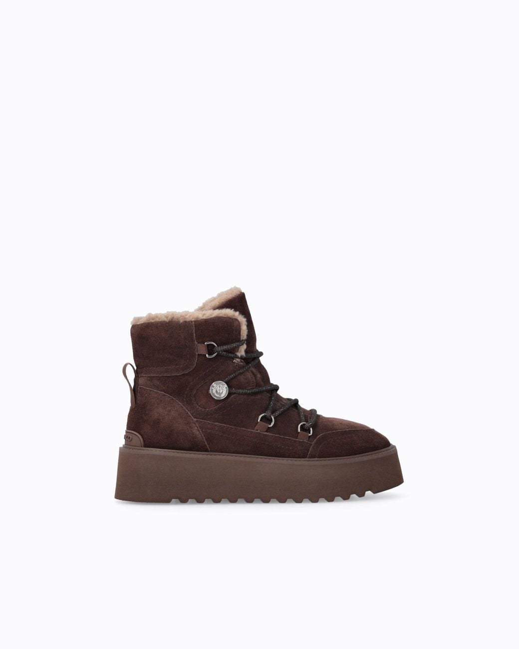 Pinko Brown Suede Ankle Boots With Faux Fur Lining