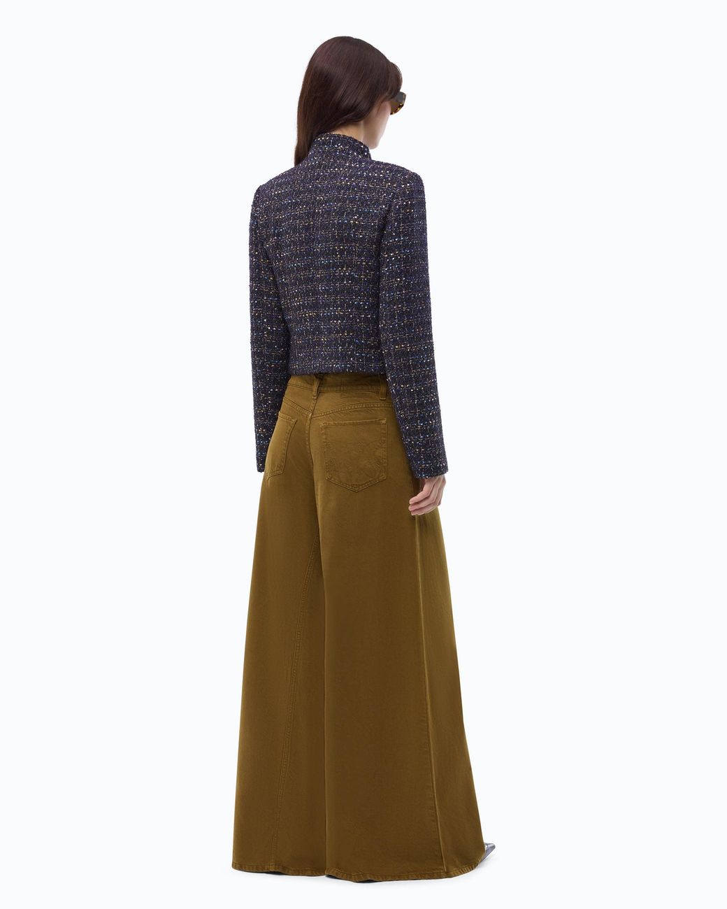 Pinko Blue Cropped Bouclé Tweed Jacket With Metal Buttons