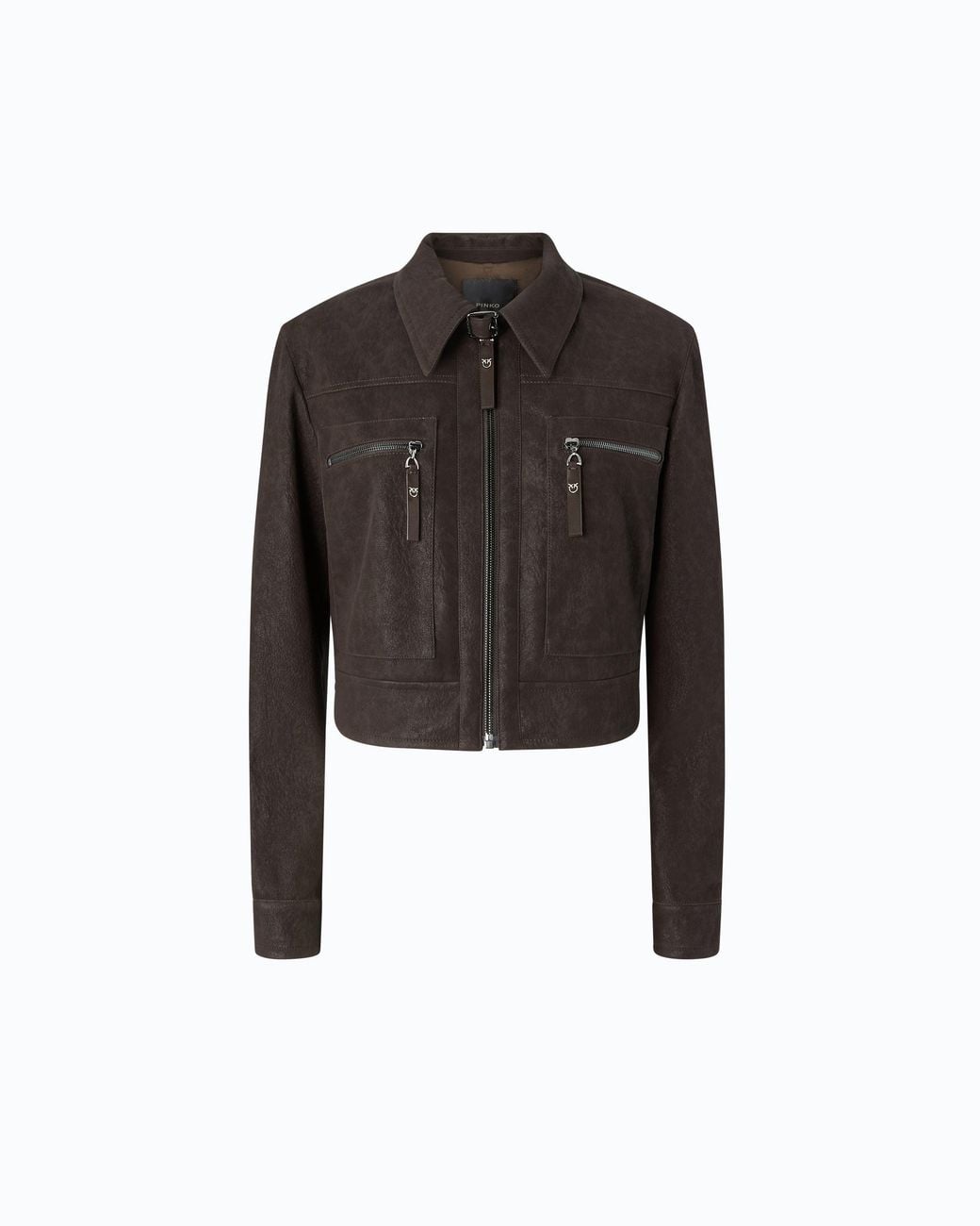 Pinko Black Cropped Nubuck Leather-Effect Jacket