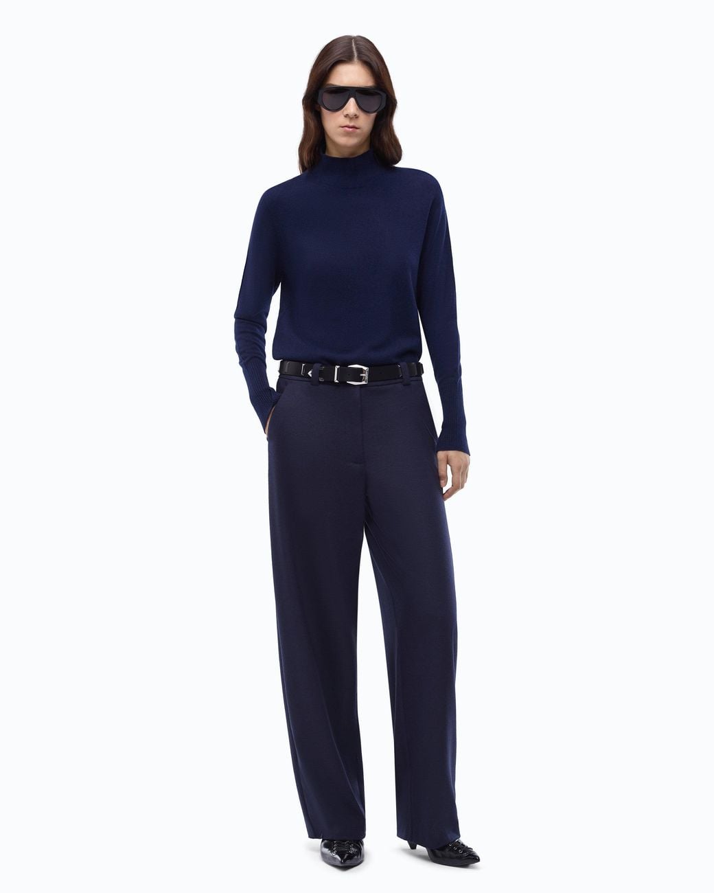 Pinko Blue Wide-Leg Jersey Flannel Trousers