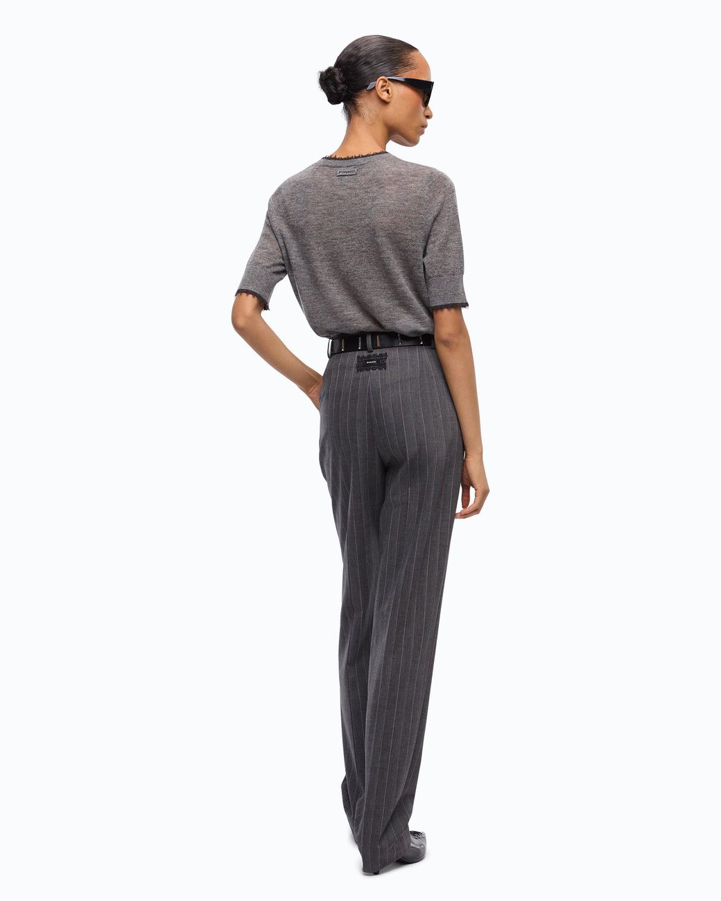 Pinko Gray Short-Sleeved T-Shirt With Frayed Edges
