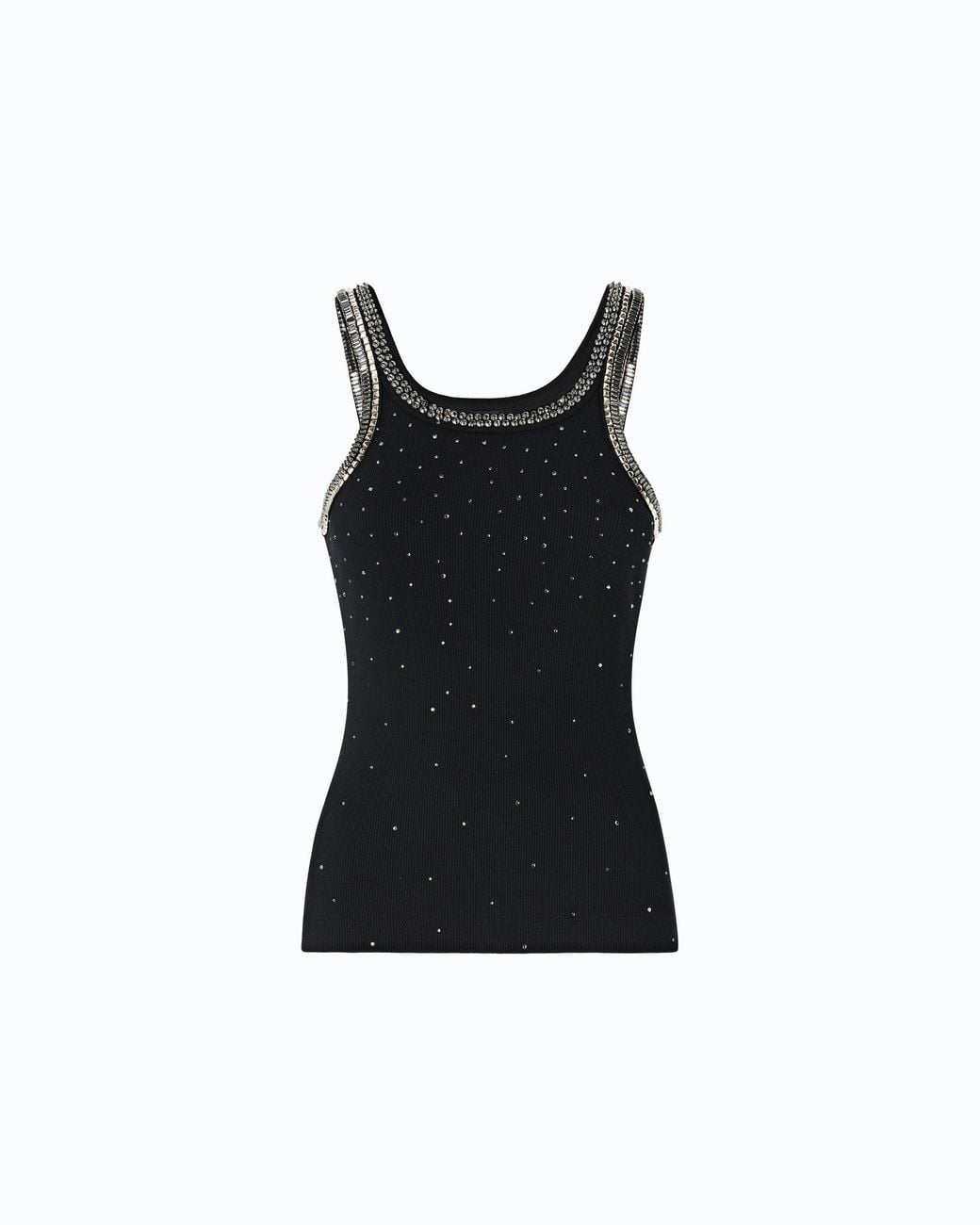Pinko Black Ribbed Top With Bejewelled Embellishment
