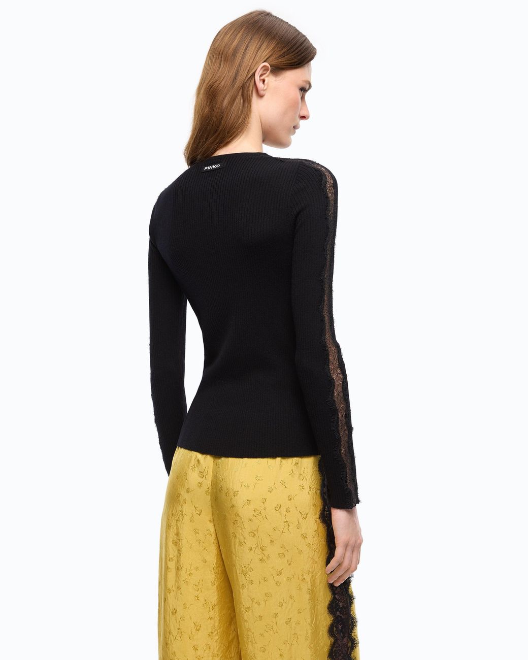 Pinko Black Ribbed Sweater With Lace