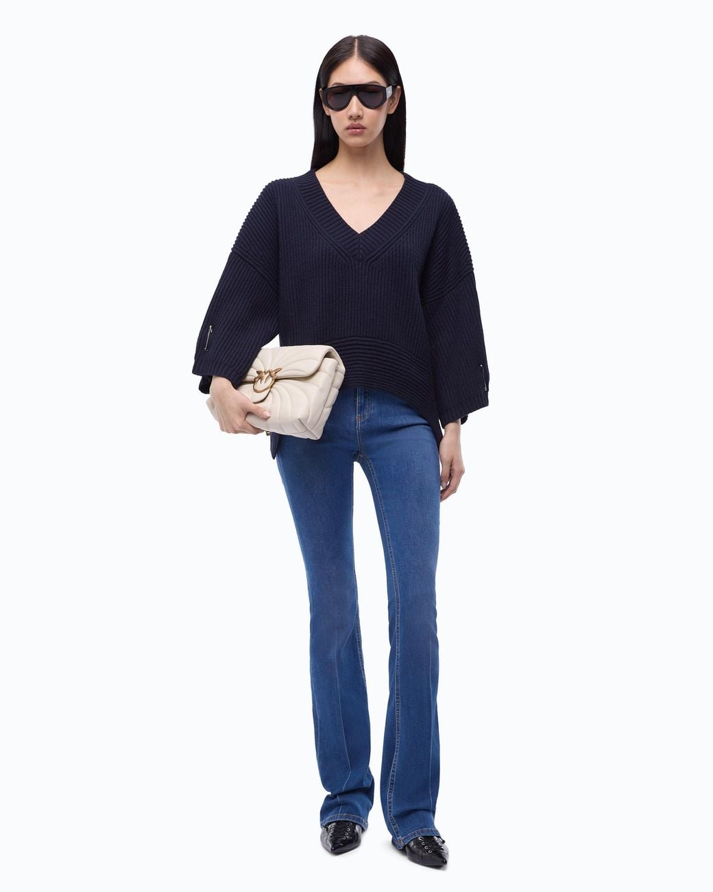Pinko Blue Ribbed V-Neck Sweater