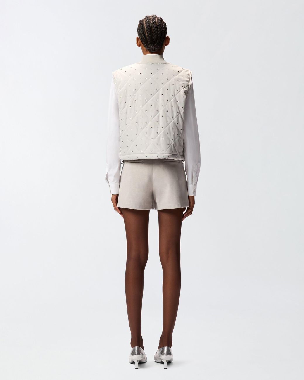 Pinko White Quilted Vest With Rhinestones And Studs