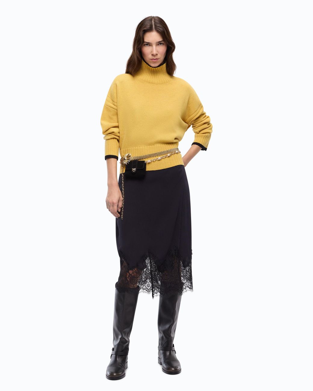 Pinko Yellow Wool And Cashmere Turtleneck Sweater