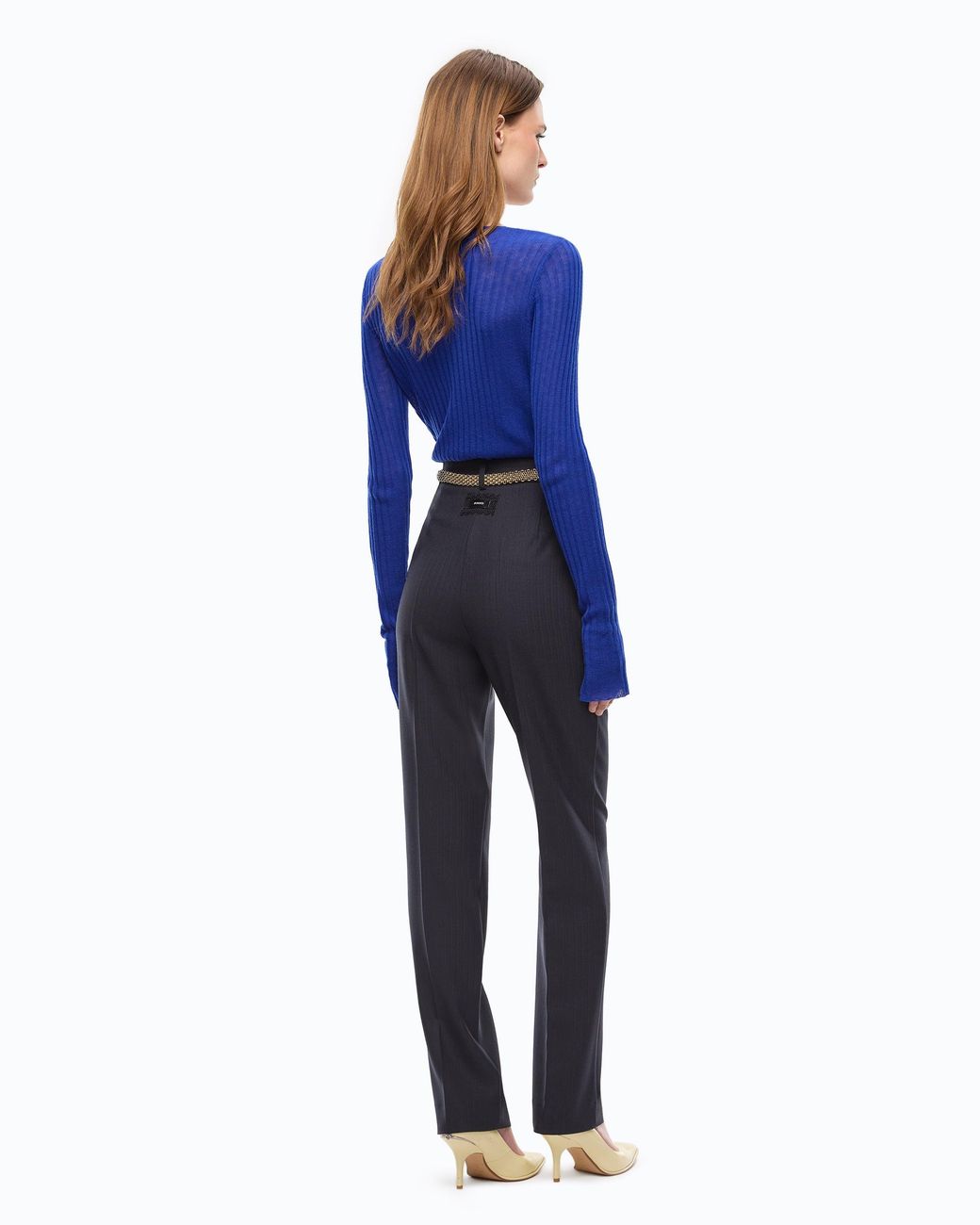 Pinko Blue Stretch Wool-Blend Cigarette Trousers