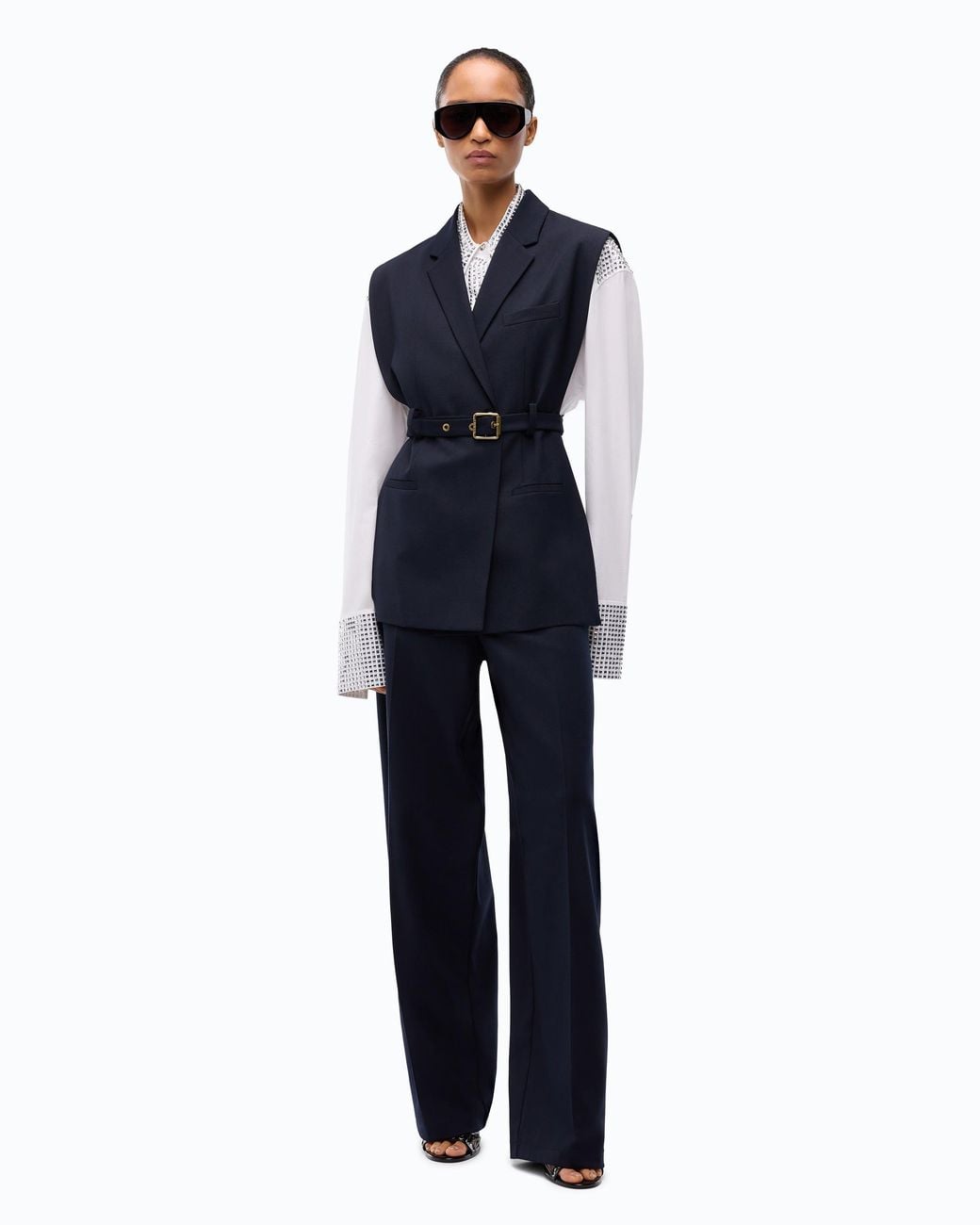 Pinko Blue Vest With Open Sides And Belt