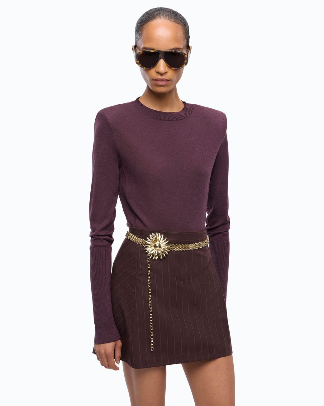 Pinko Purple Merino Wool Sweater With Removable Shoulder Pads