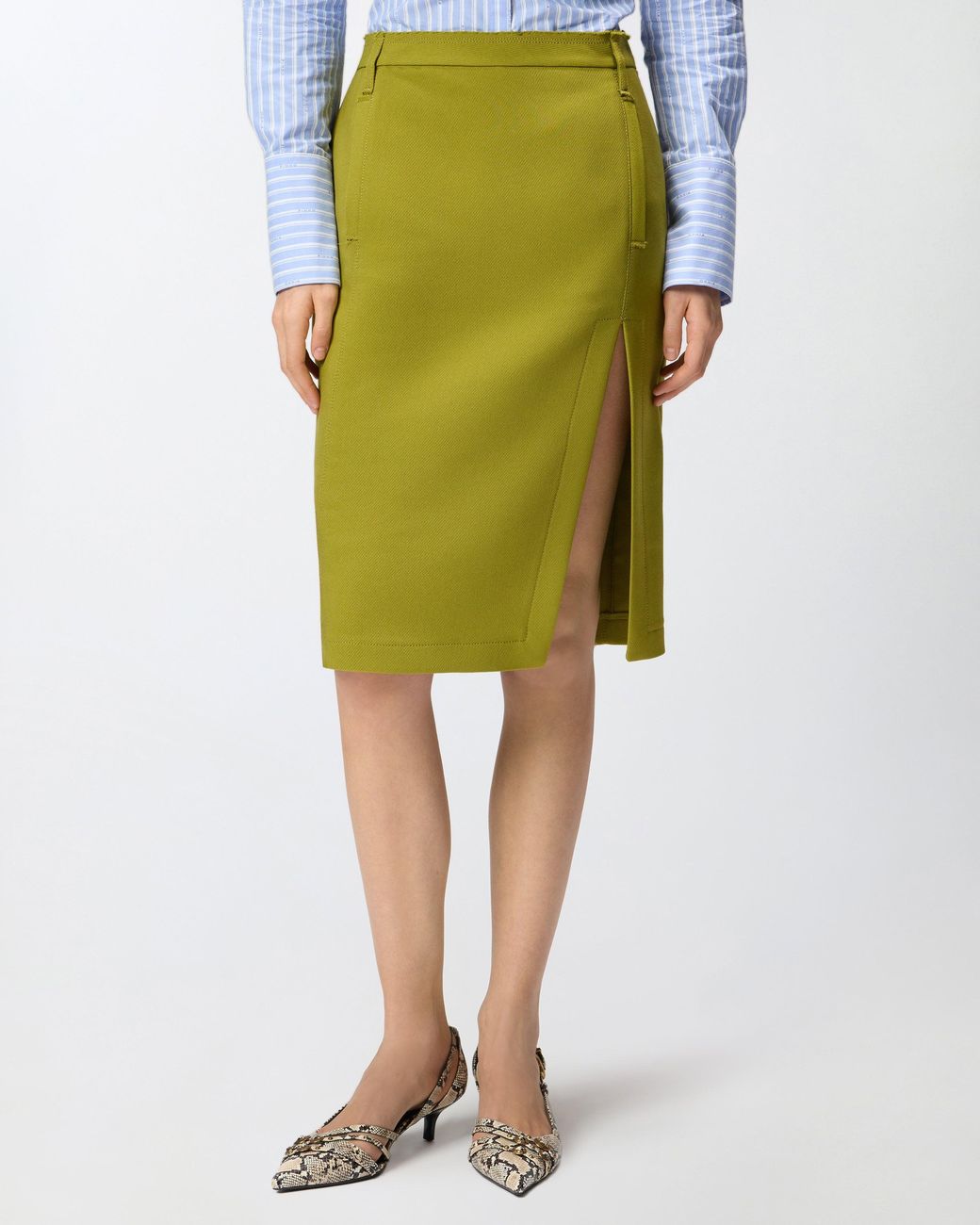 Pinko Green Slim-Fitting Calf-Length Skirt With Slit