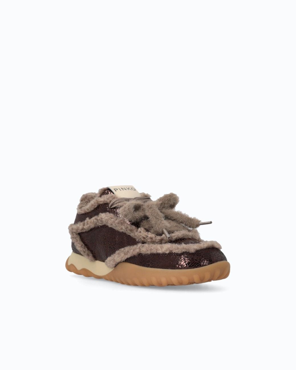 Pinko White Lather Sneakers With Faux Fur Details