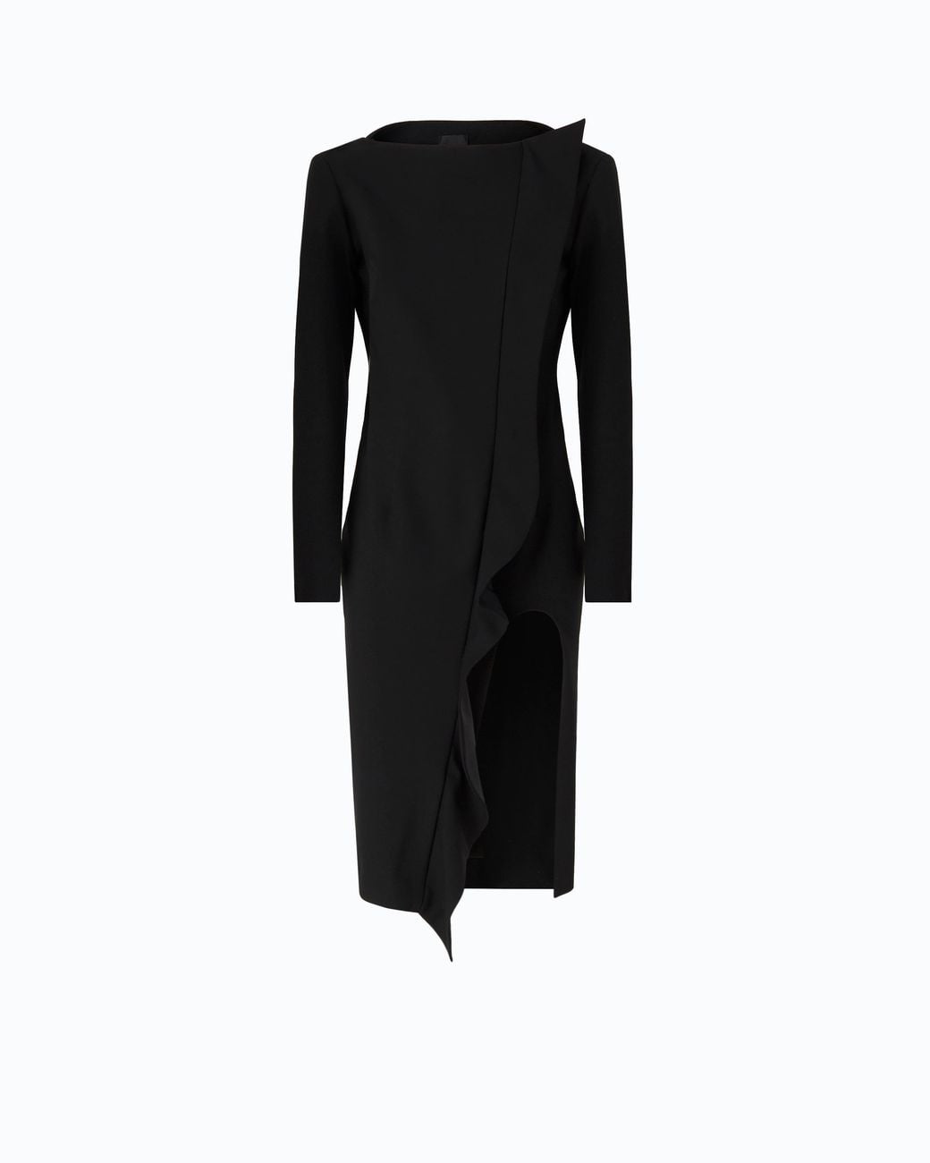 Pinko Black Midi Sheath Dress With Ruffle And Open Back