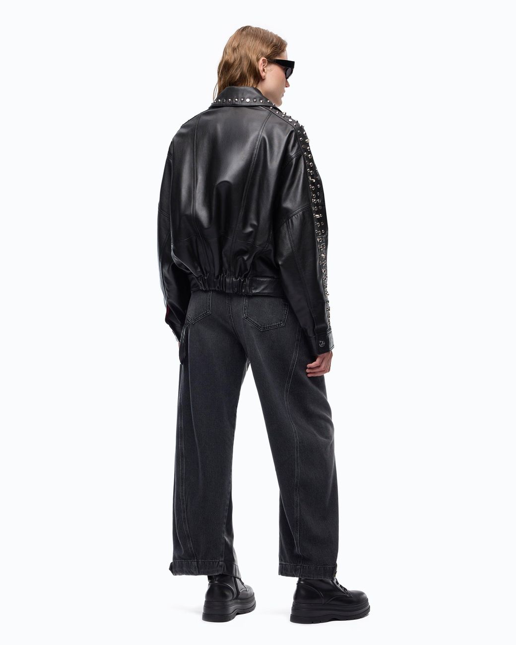 Pinko Black Nappa Leather Biker-Style Jacket With Studs