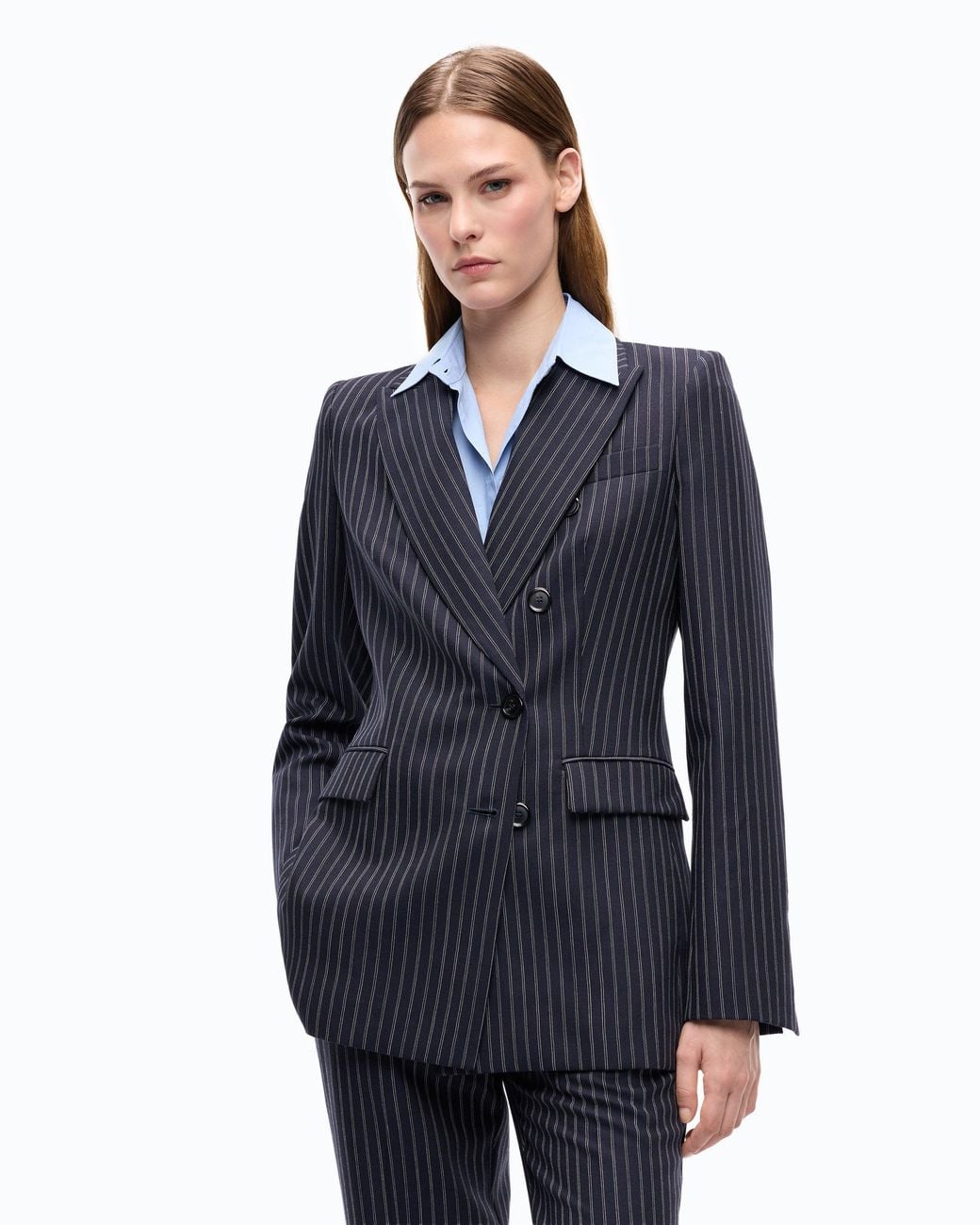 Pinko Blue Pinstriped Wool-Blend Jacket