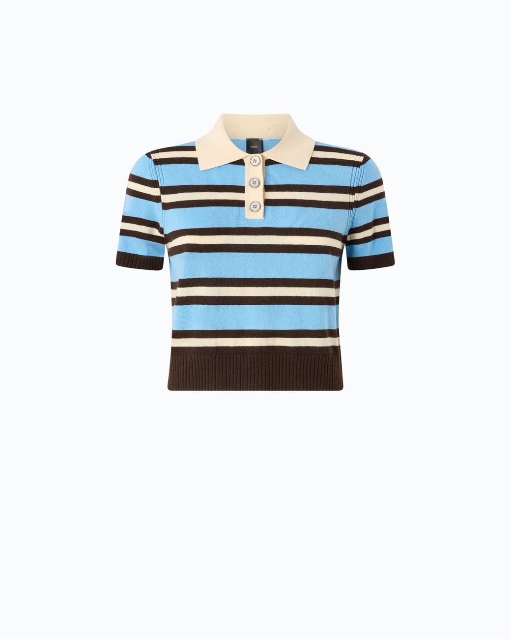 Pinko Blue Wool And Cashmere Cropped Polo Shirt