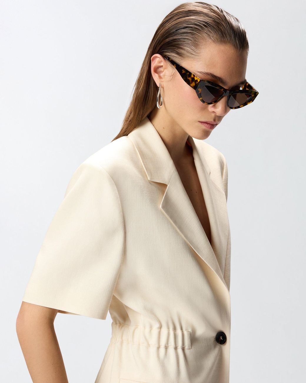 Pinko Natural Short-Sleeved Jacket With Elasticated Waist