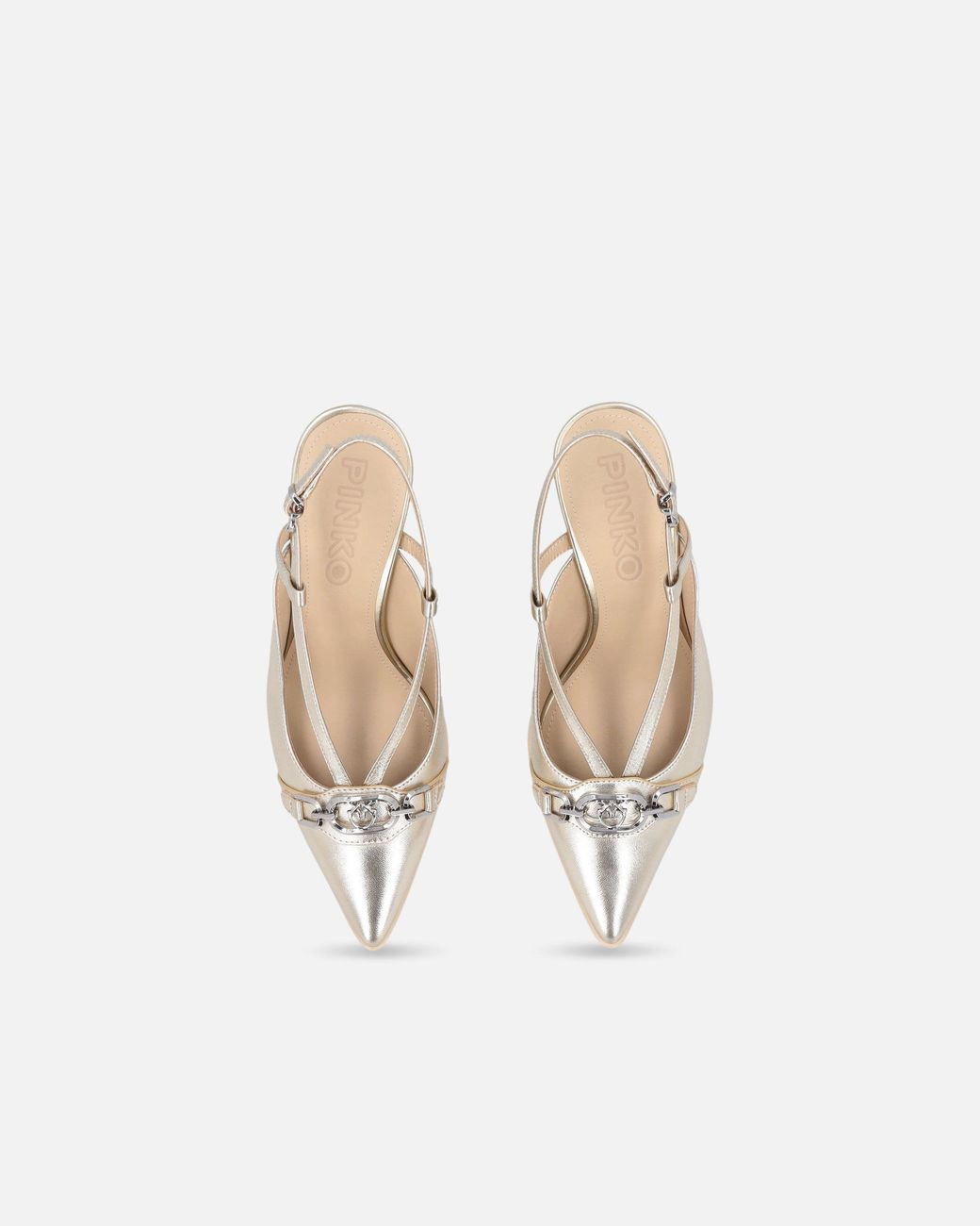 Pinko White Laminated Nappa Slingbacks