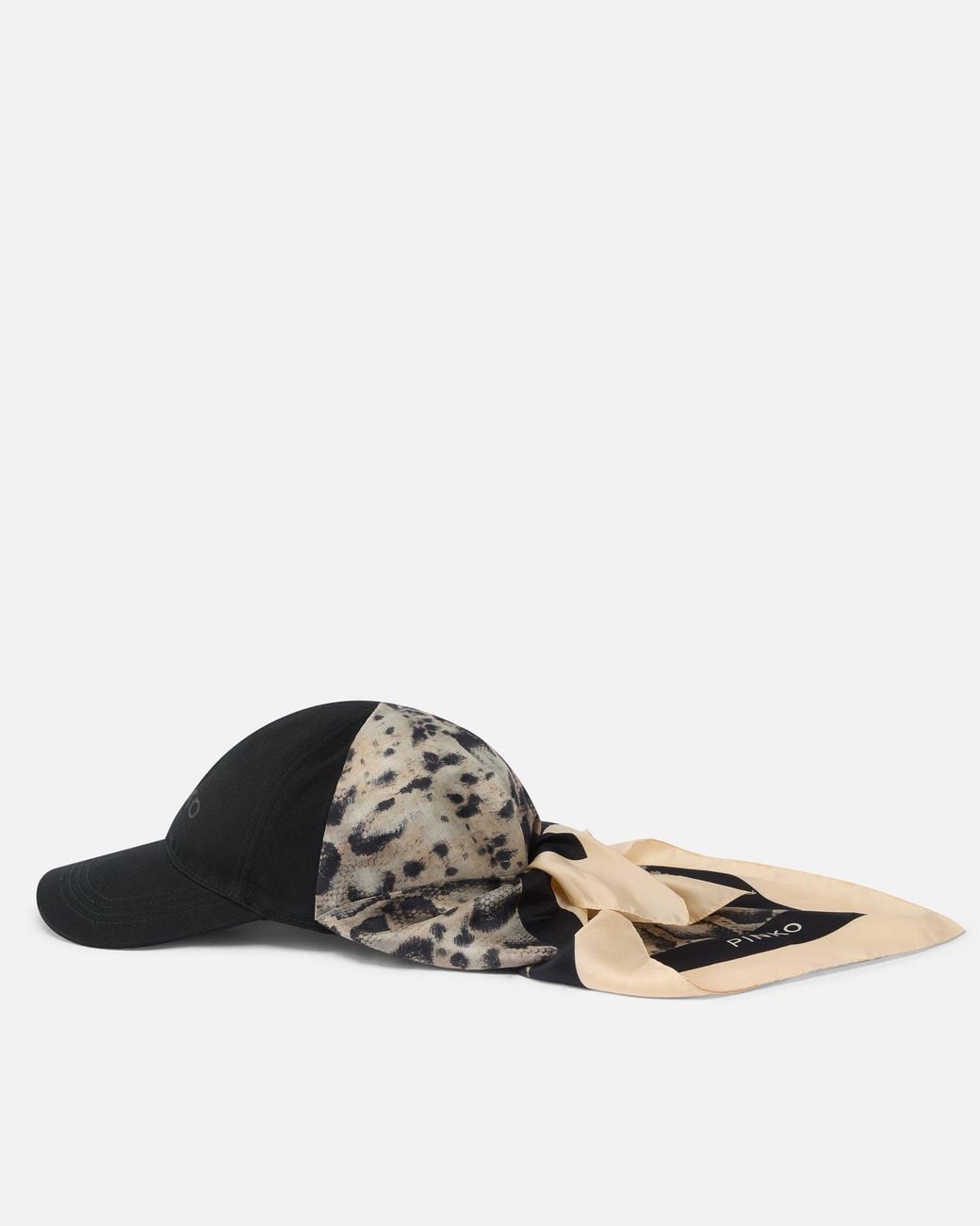 Pinko Black Baseball Cap With Animal Print Scarf