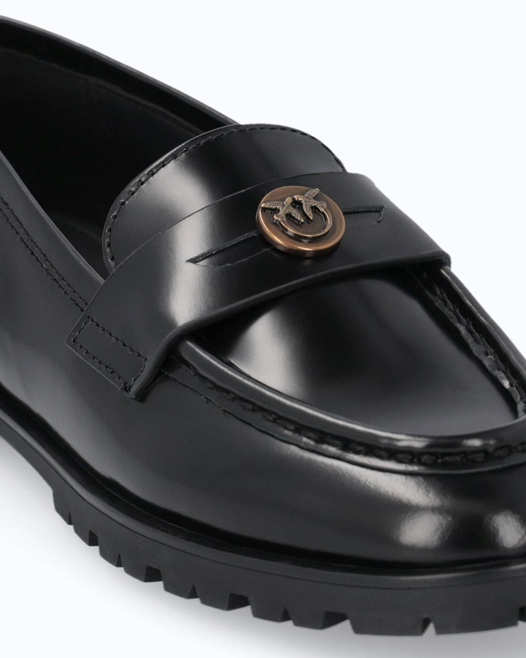 Pinko White Leather Loafers With Logo And Lug Sole