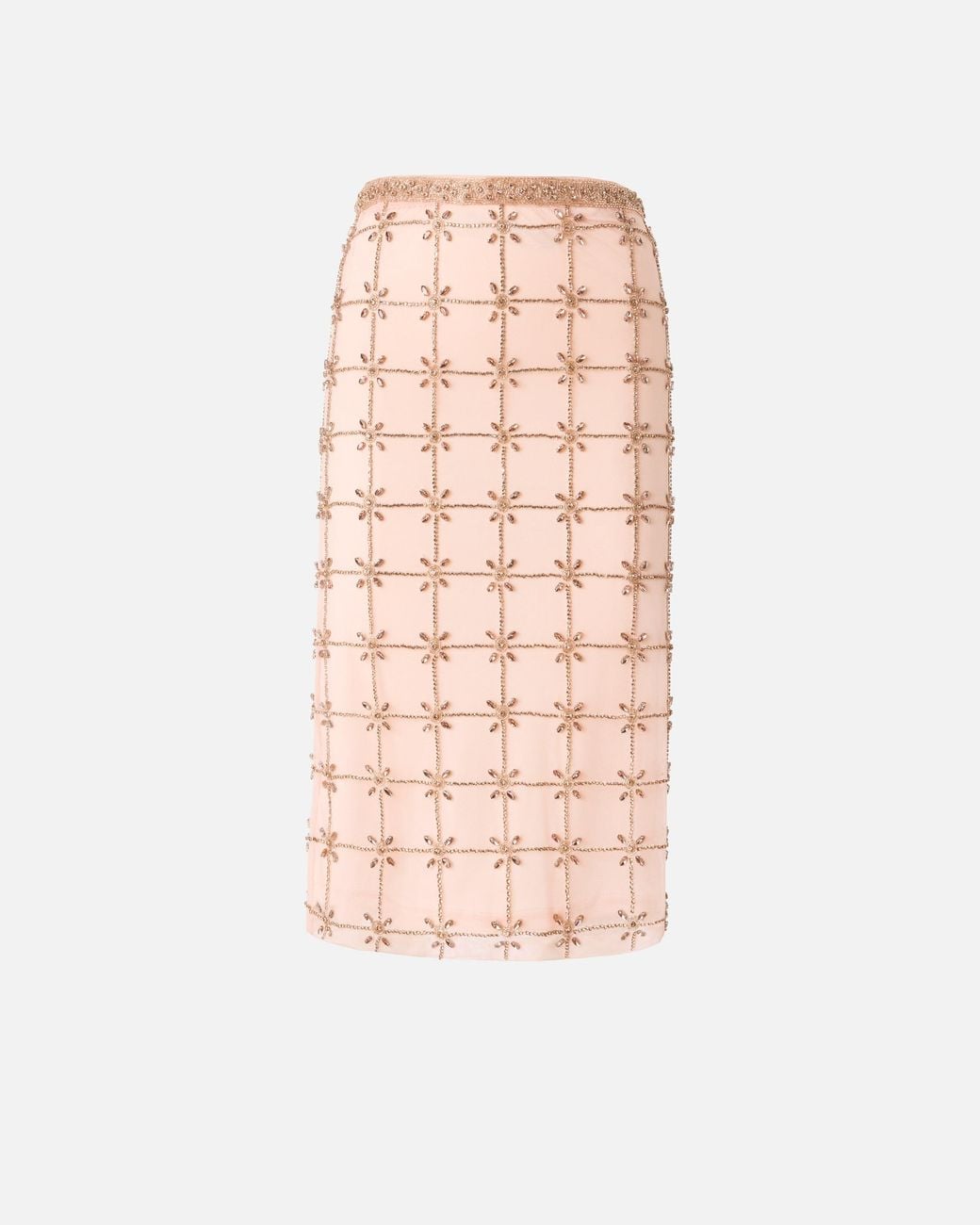 Pinko Pink Mesh Calf-Length Skirt With Crystals