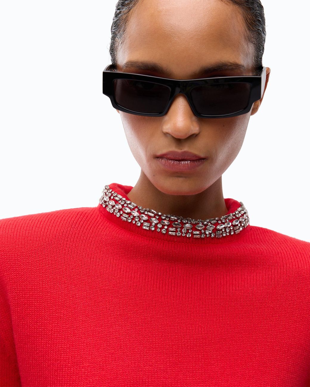 Pinko Red Wool-Blend Sweater With Jewel Collar