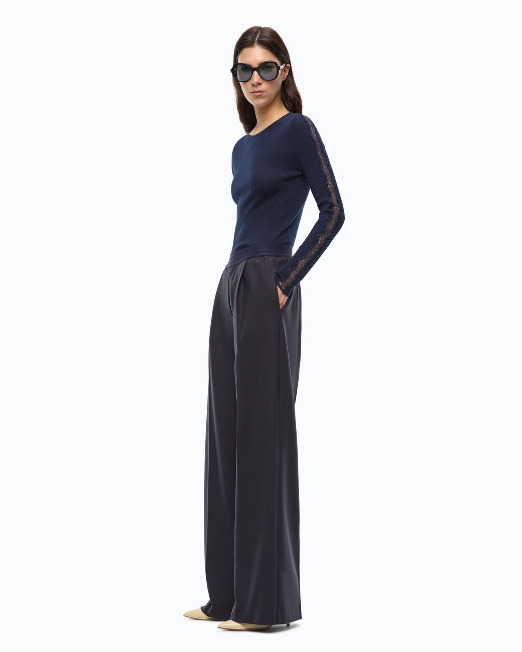 Pinko Blue Stretch Wool-Blend Palazzo Trousers