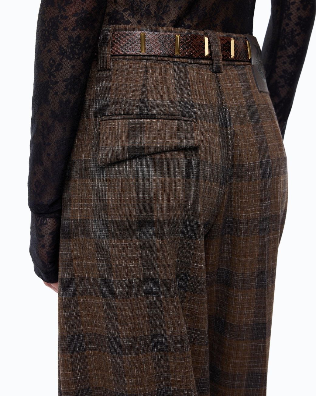 Pinko Black Barrel-Fit Trousers With Micro Houndstooth Motif