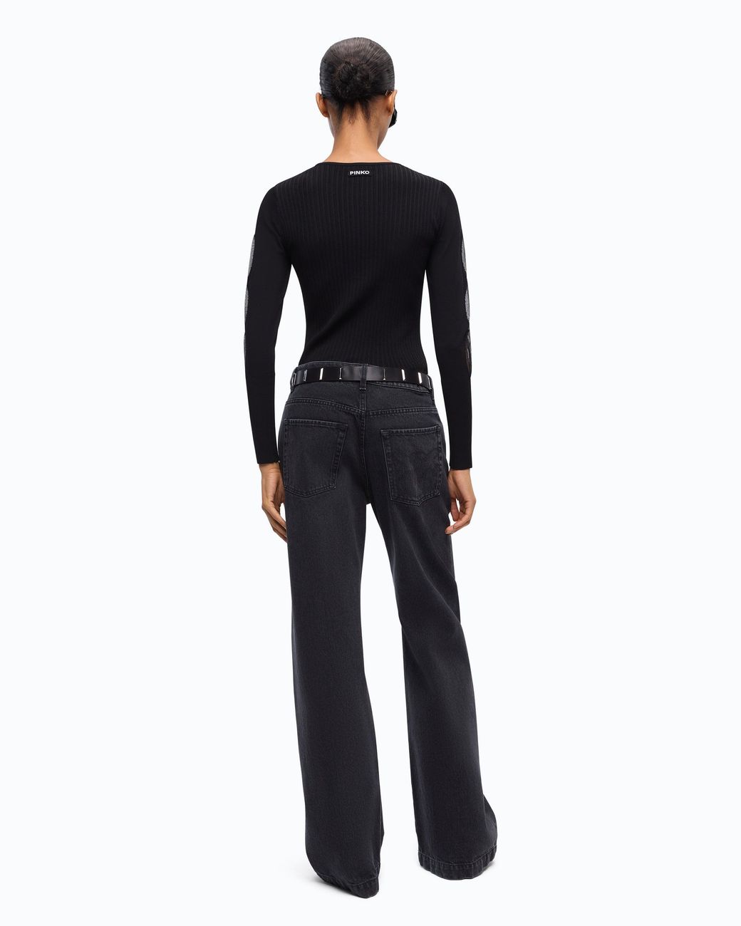 Pinko Black Lightweight Ribbed Sweater With Sheer Details