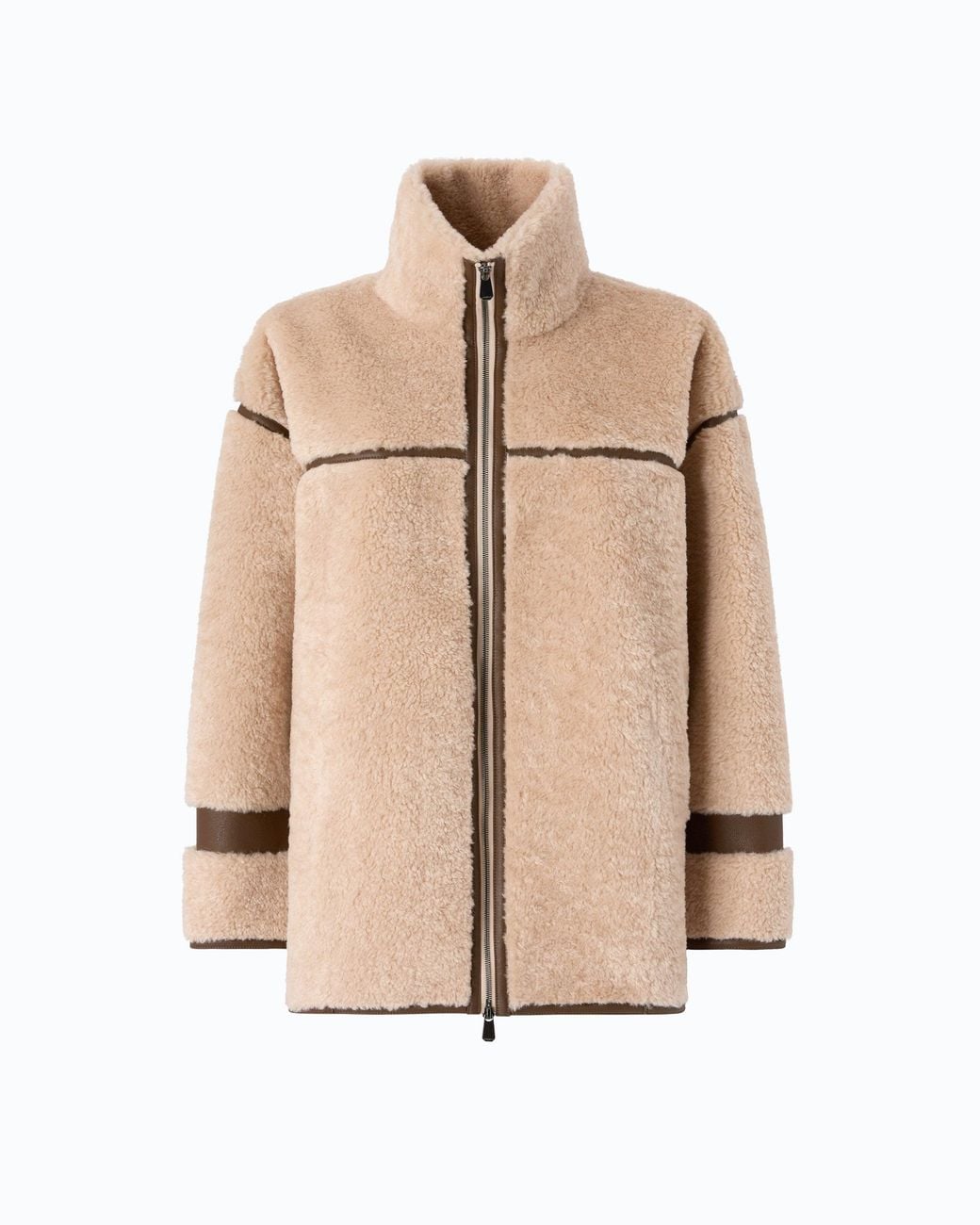 Pinko Natural Shearling-Effect Pea Coat With High Neck