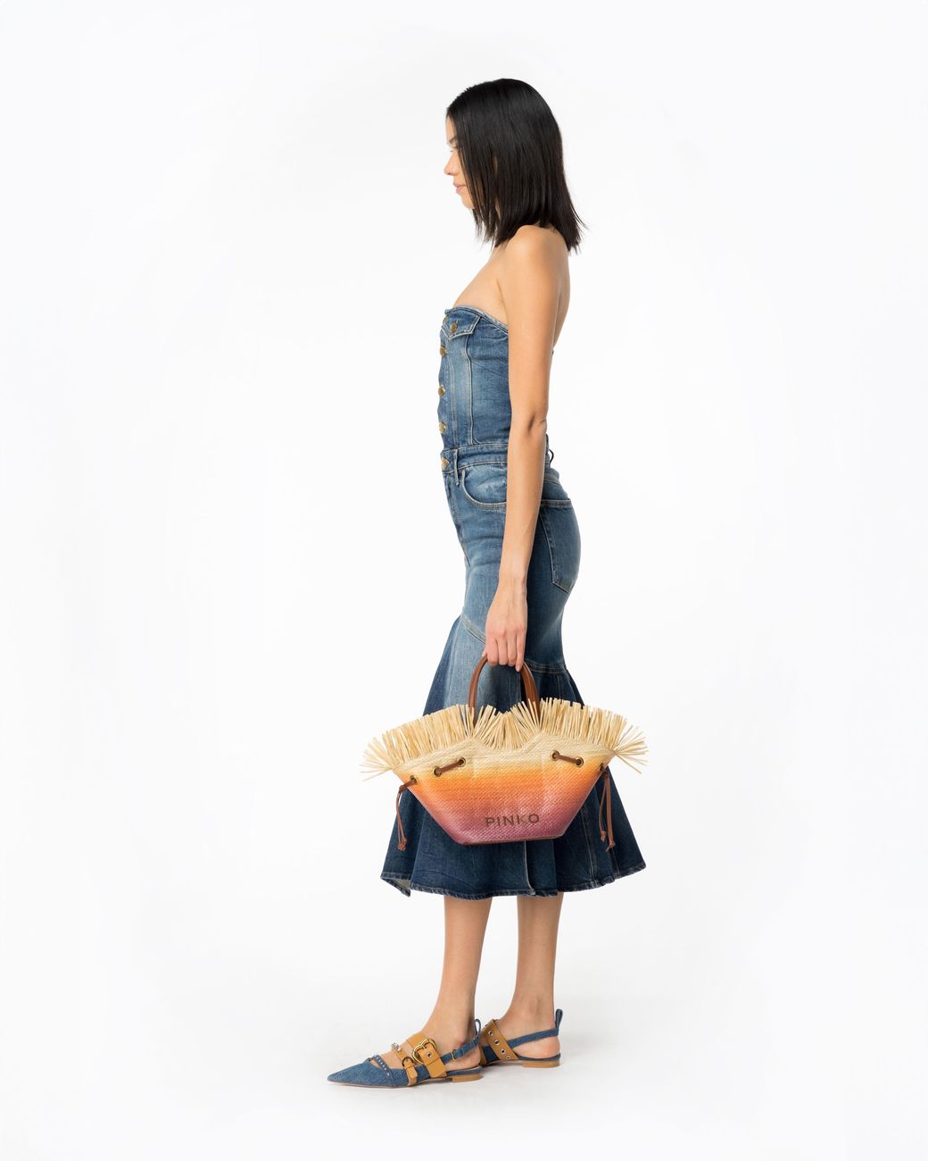 Pinko Vintage Denim Midi Dress in Blue | Lyst