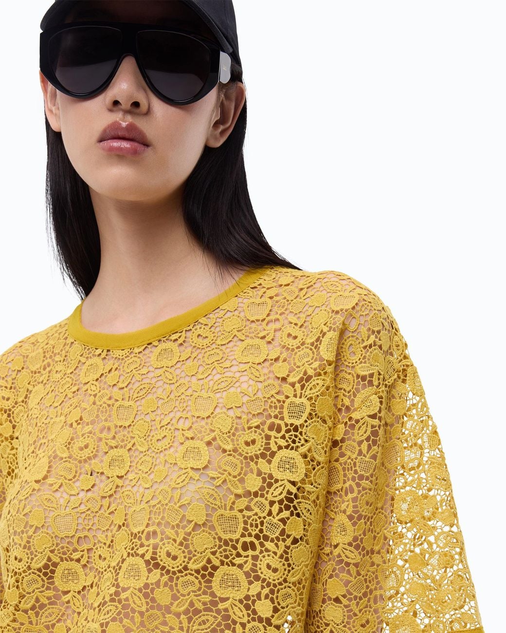 Pinko Yellow Macramé Top With Apple Motif