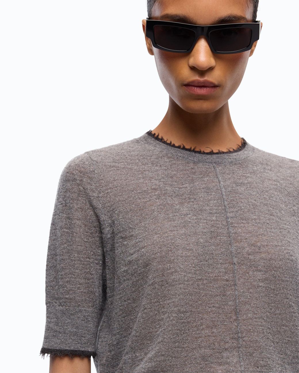 Pinko Gray Short-Sleeved T-Shirt With Frayed Edges
