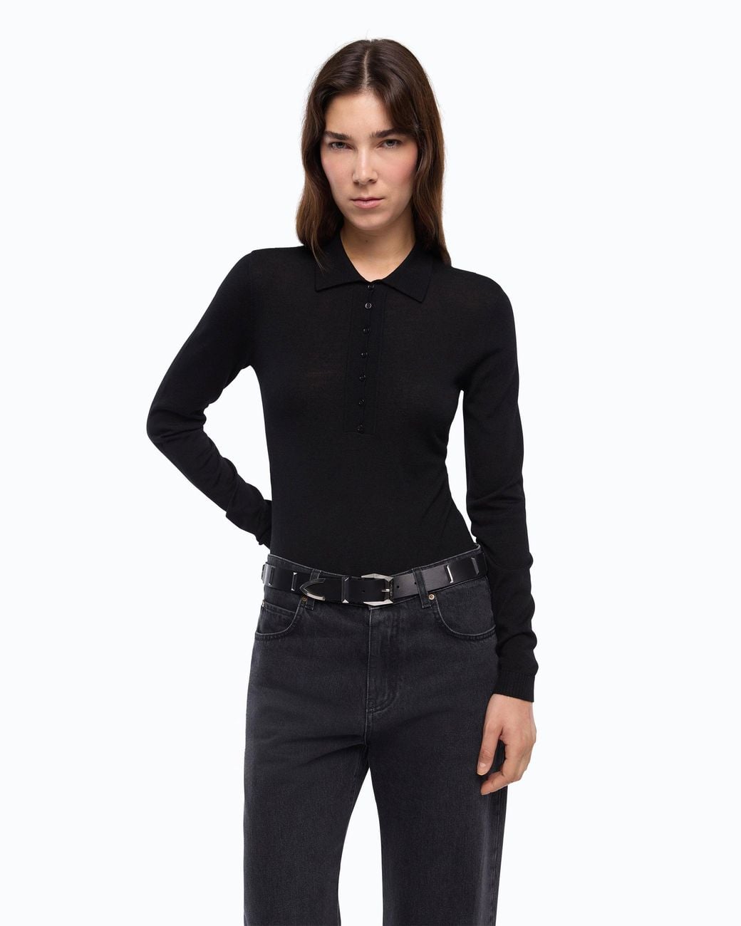 Pinko Black Merino Wool Bodysuit