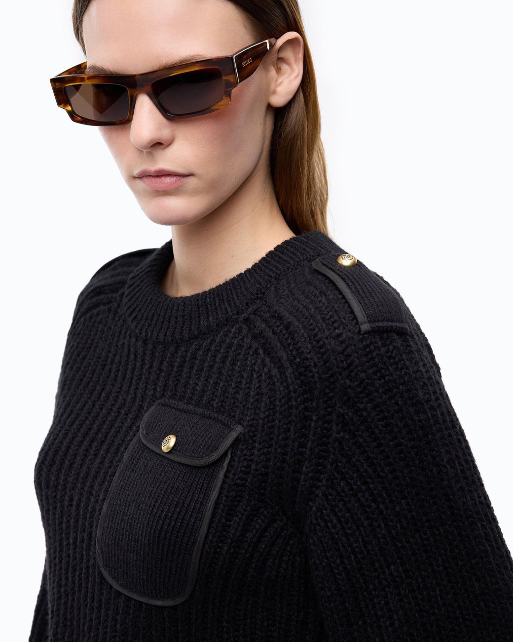 Pinko Black Ribbed Sweater With Small Pocket