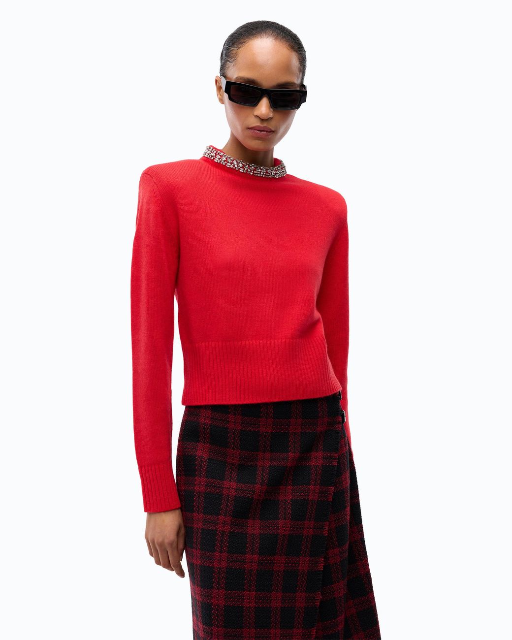 Pinko Red Wool-Blend Sweater With Jewel Collar