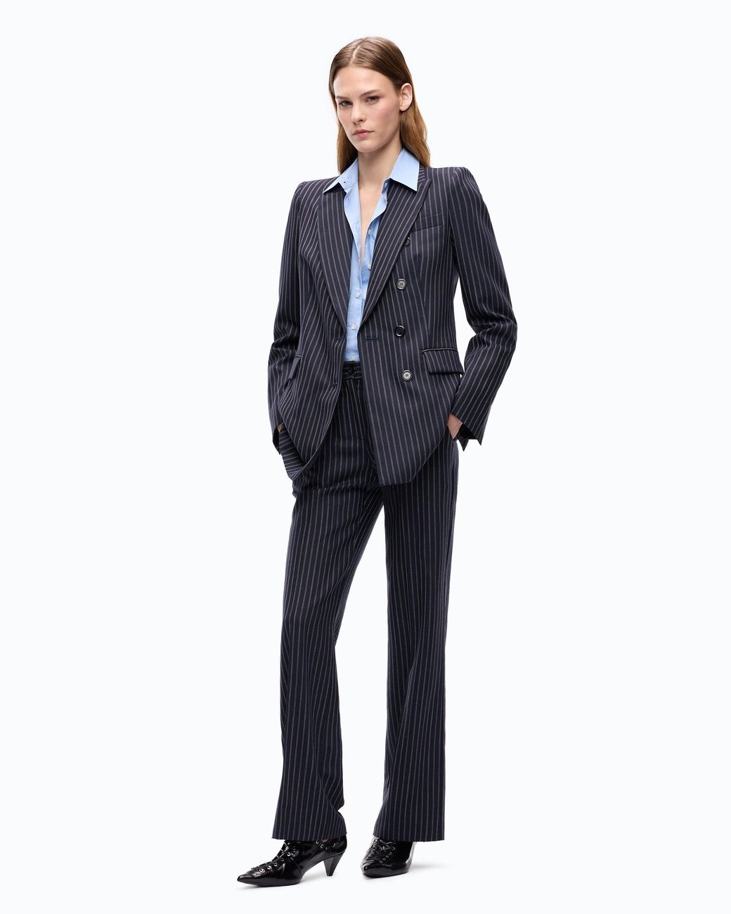 Pinko Blue Pinstriped Wool-Blend Jacket